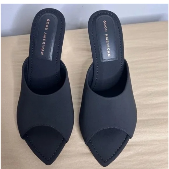 Good American Womens Size 8.5 Clear Wedge Sandals Neoprene Black Lucite - Picture 6 of 10